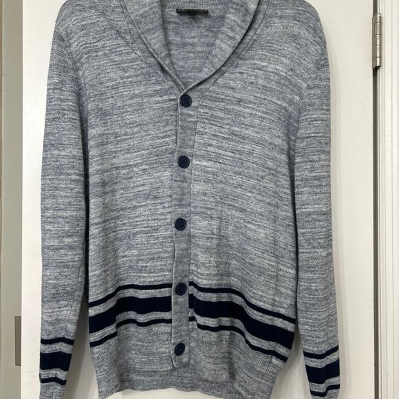 Express Shawl Collar Cardigan Sweater Gray Blue Stripe Men’s Medium - Picture 3 of 9